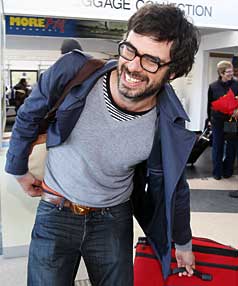 Jemaine Clement and his new glasses landing in New Plymouth, New Zealand